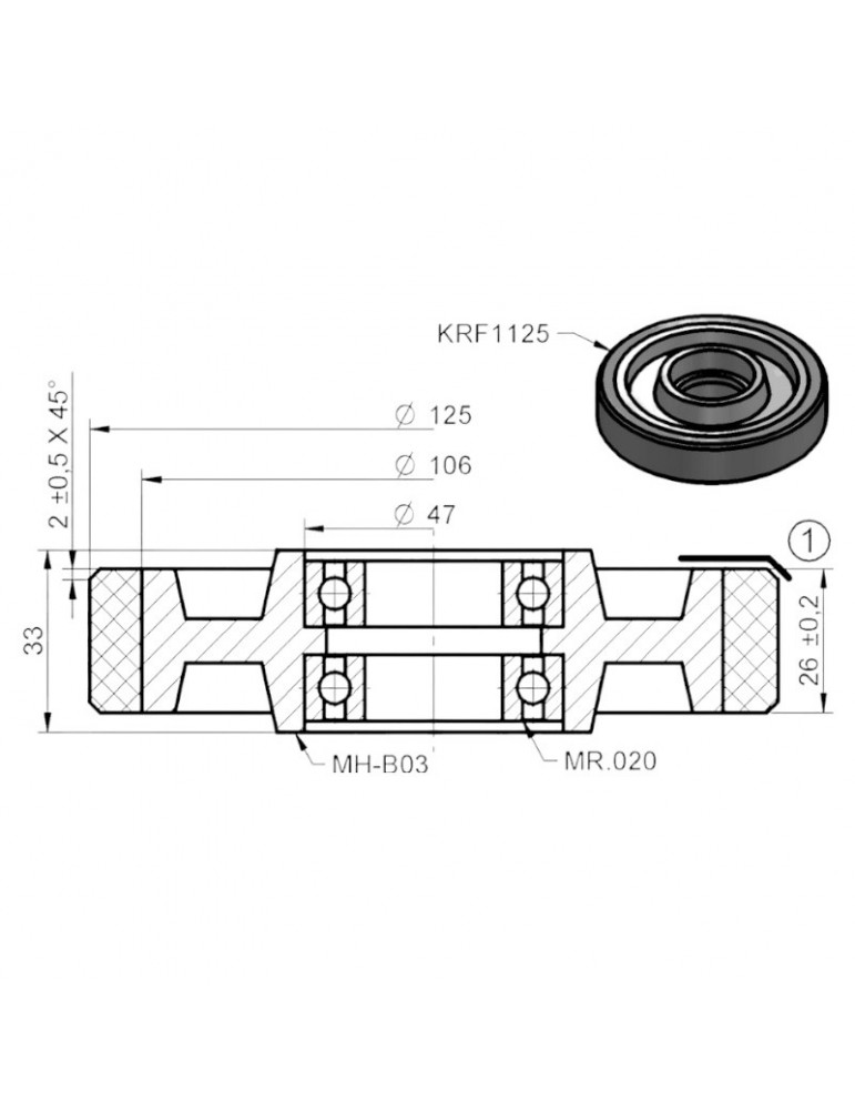 KRFM125VE RUEDA CHASIS ORONA 125X33 EJE 20MM
