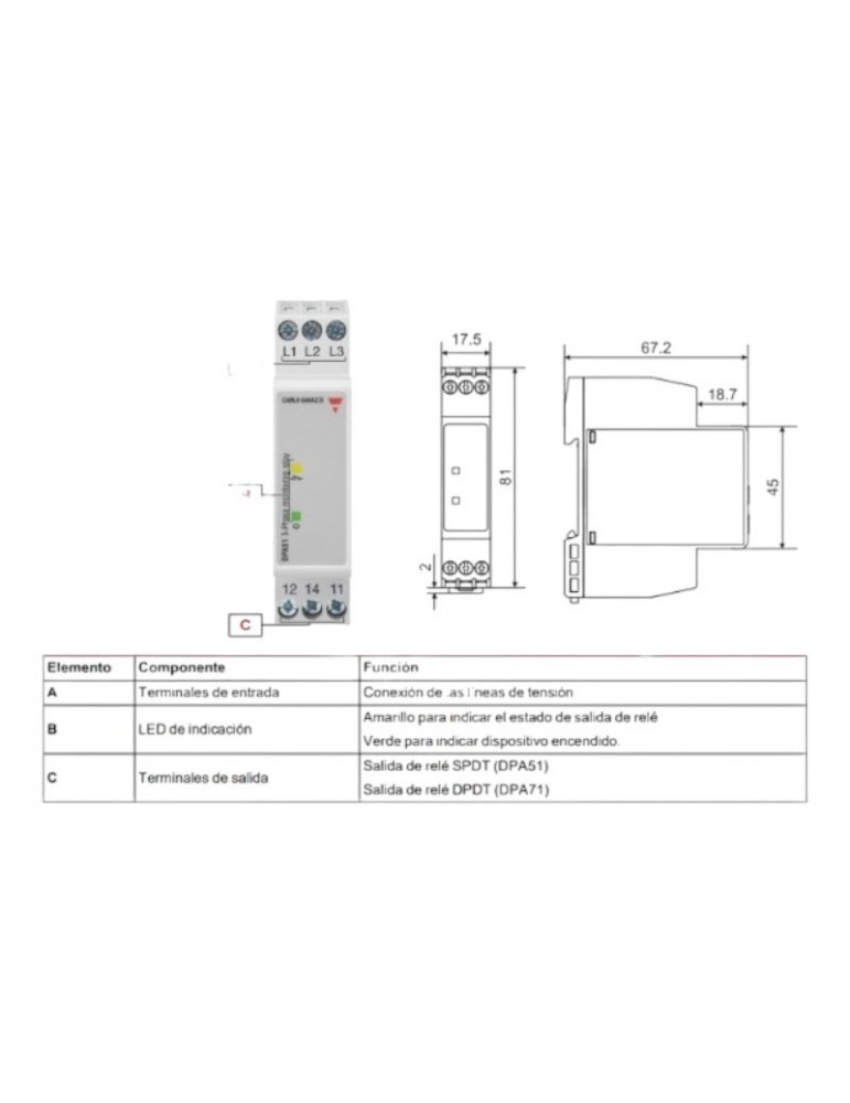 RELÉ DE CONTROL DE TENSION TRIFÁSICA GAVAZZI DPA51
