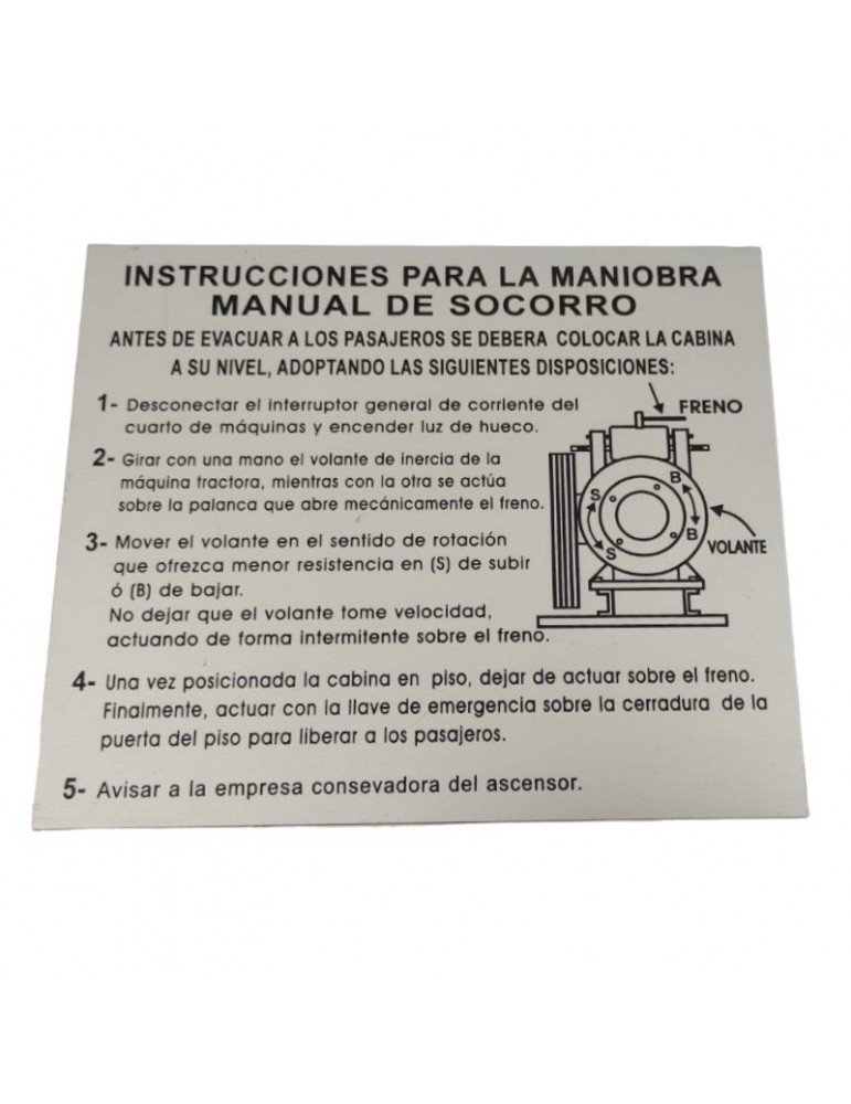 ROTULO DE INSTRUCCIONES AVERIA MANUAL SOCORRO