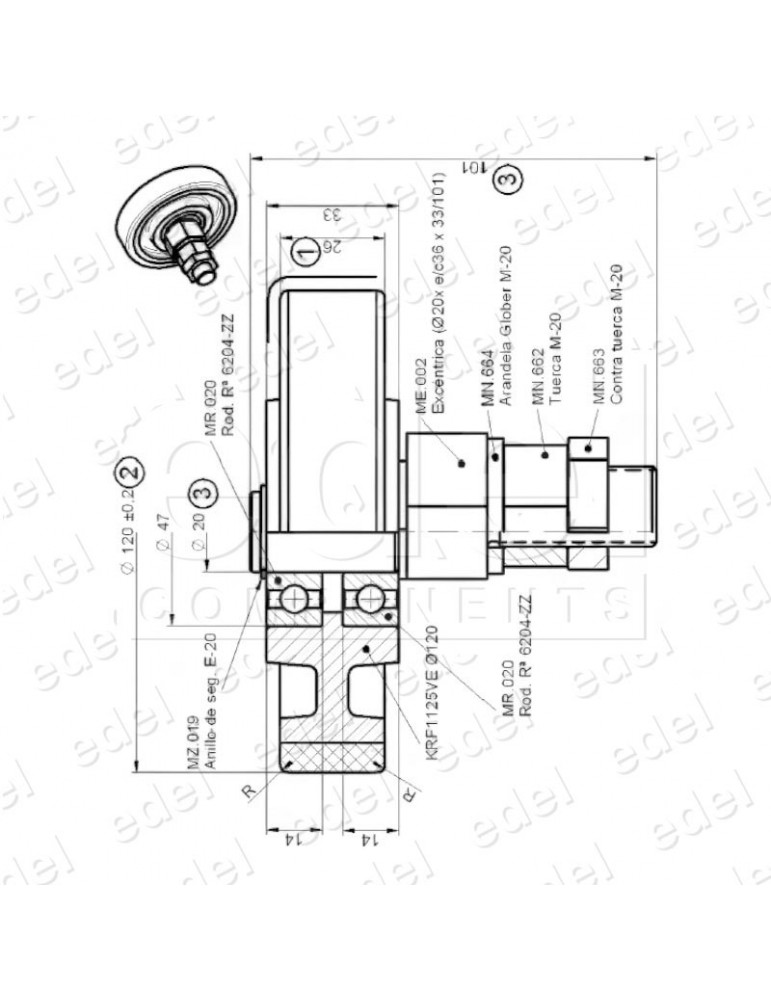 RODADERA MACLA 120X26 MM EJE MACHO