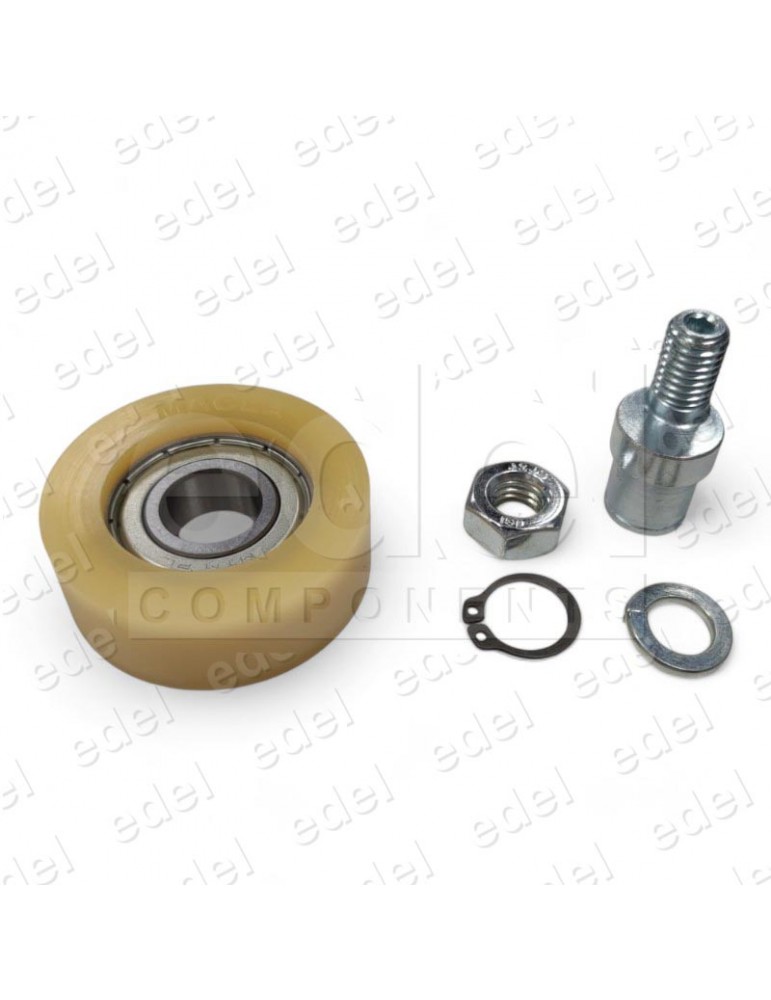 RUEDA HIDRAL MACLA CON COJINETE 50/15X18/11 6202ZZ + EJE CARRO + ANILLA EJE 15X1 + ARANDELA Y TUERCA M10