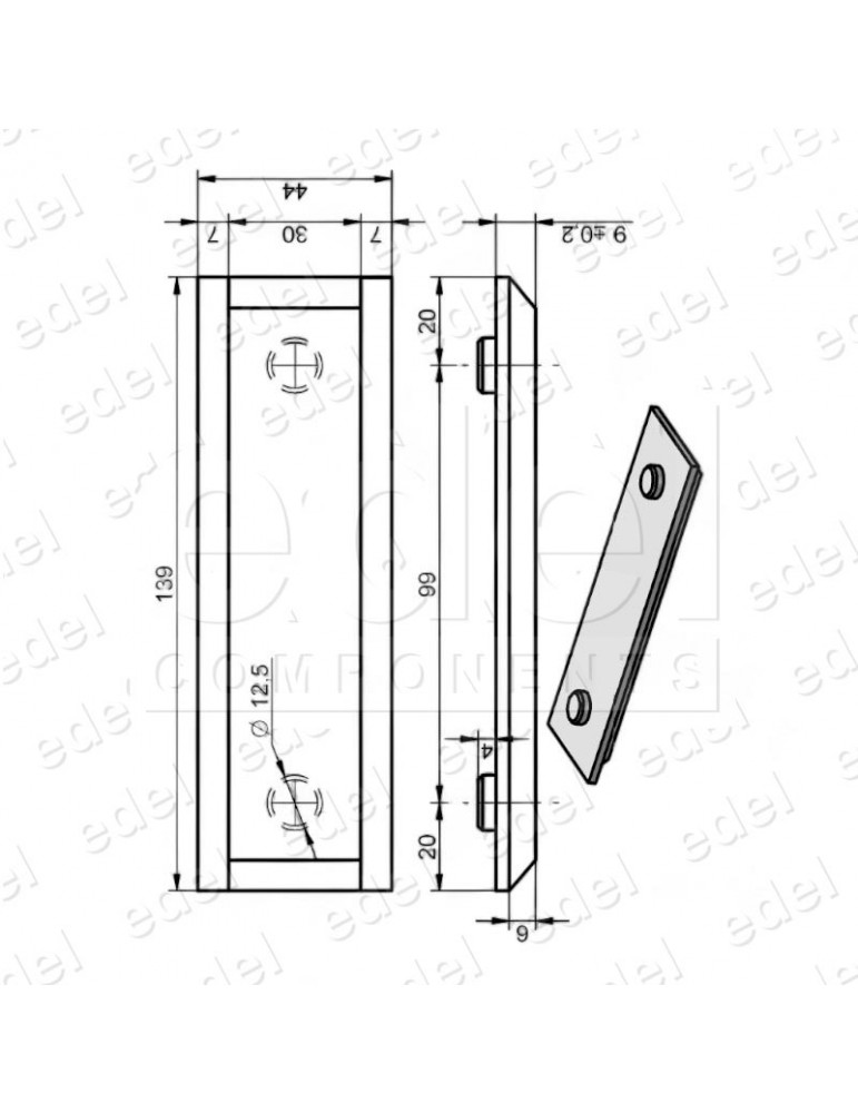 GUIADOR/PASTILLA INAUXA 140X40X9MM G30MM 2 TETONES