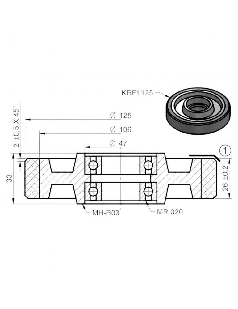 RUEDA CHASIS ORONA 125 X 33 EJE 20MM