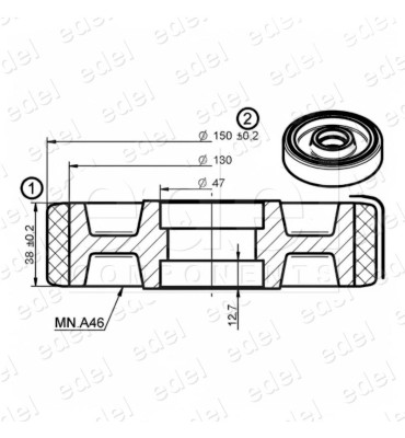 RUEDA MACLA CHASIS 150X38/40MM S/EJE S/ROD.