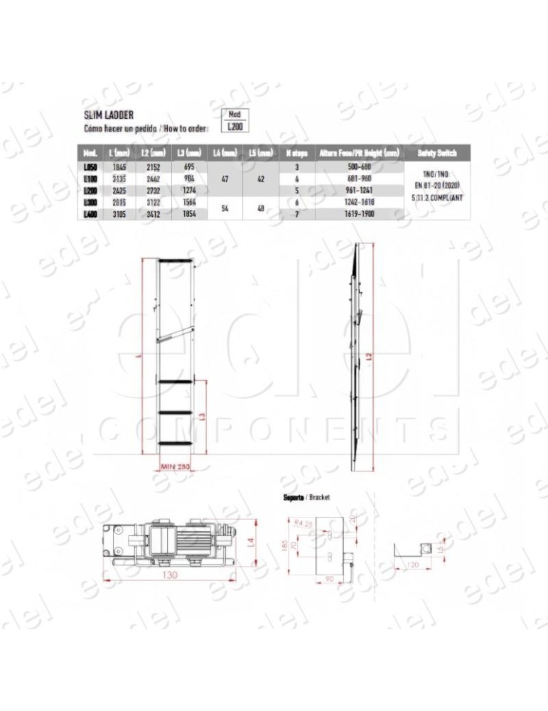 ESCALERA FOSO PLEGABLE SLIM L050 1845MM/2152MM 1NC/1NO 3 PELDAÑOS