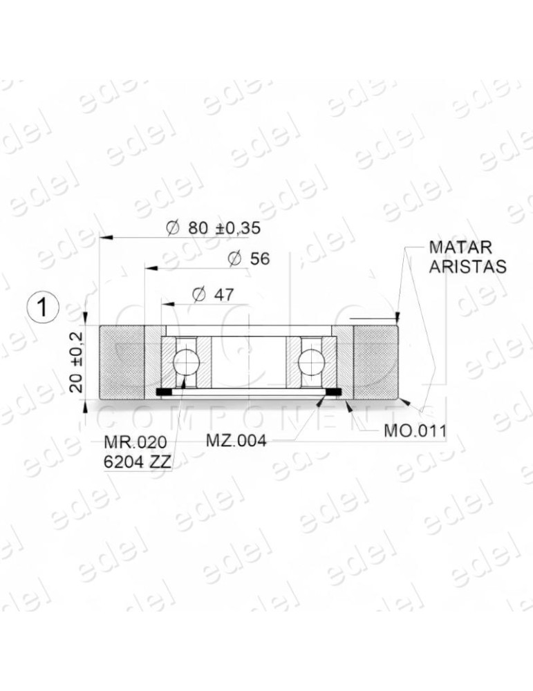 RUEDA COMPLETA 80X20MM CCOJINETE 20X14