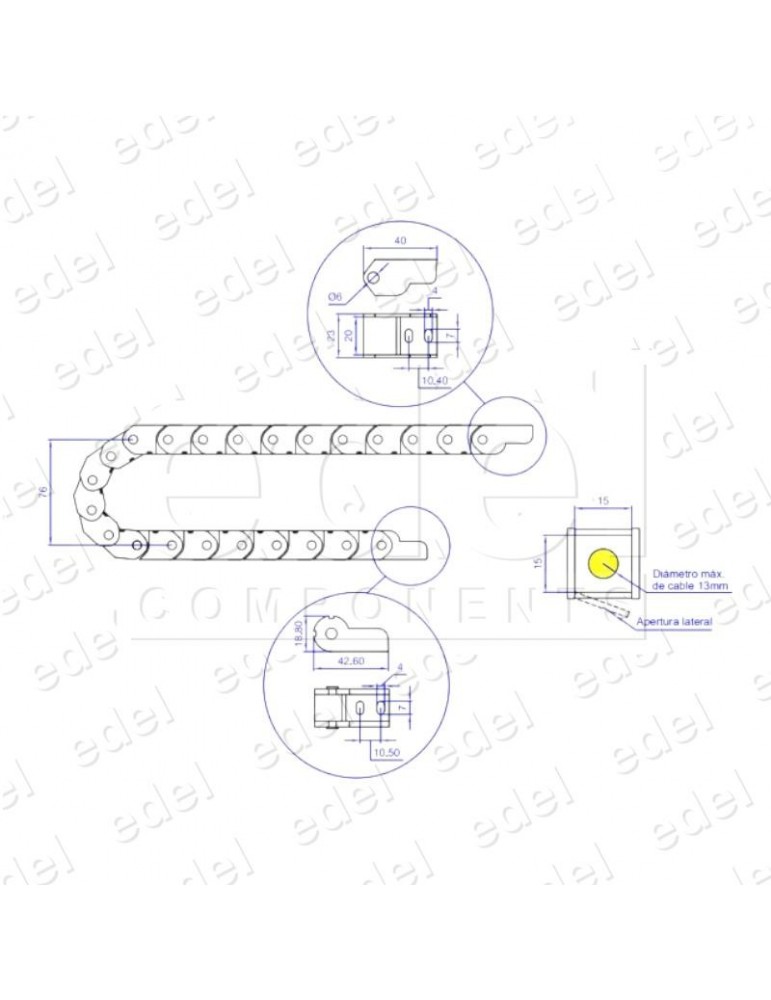 CADENA PLASTICO GUIADO CABLES WECO A20MM 1METRO