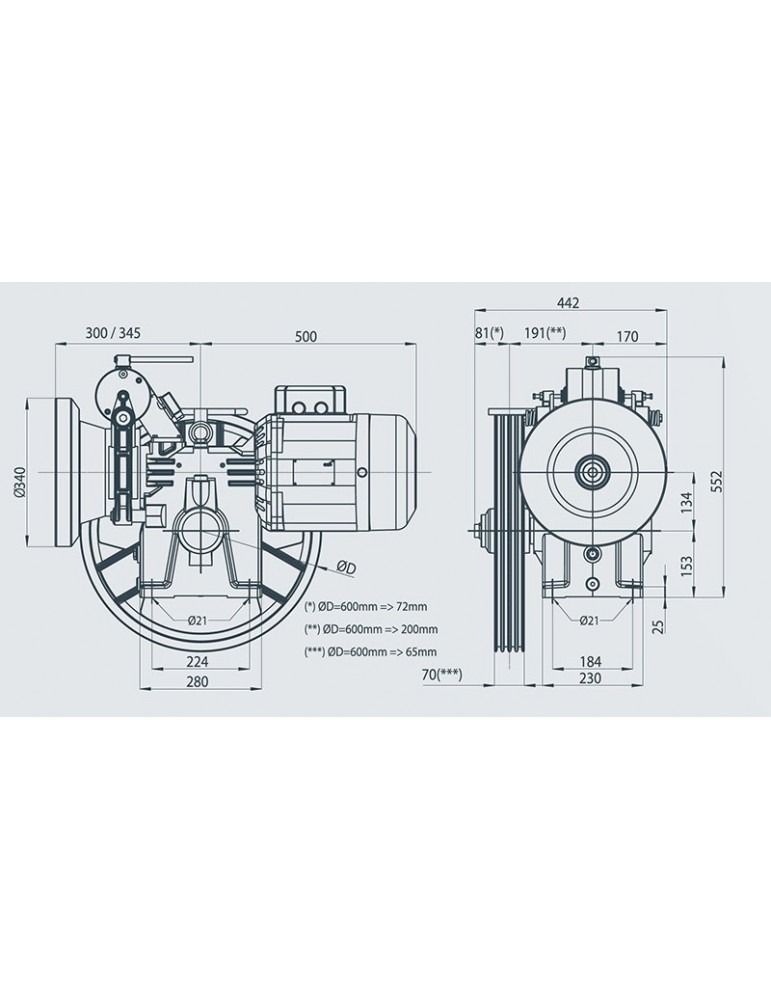 WINCH GEM 3VF HW134 5.5 KW 1:42 PULLEY 550 X 4 X 9 - 1,03 m/s - 480 KG