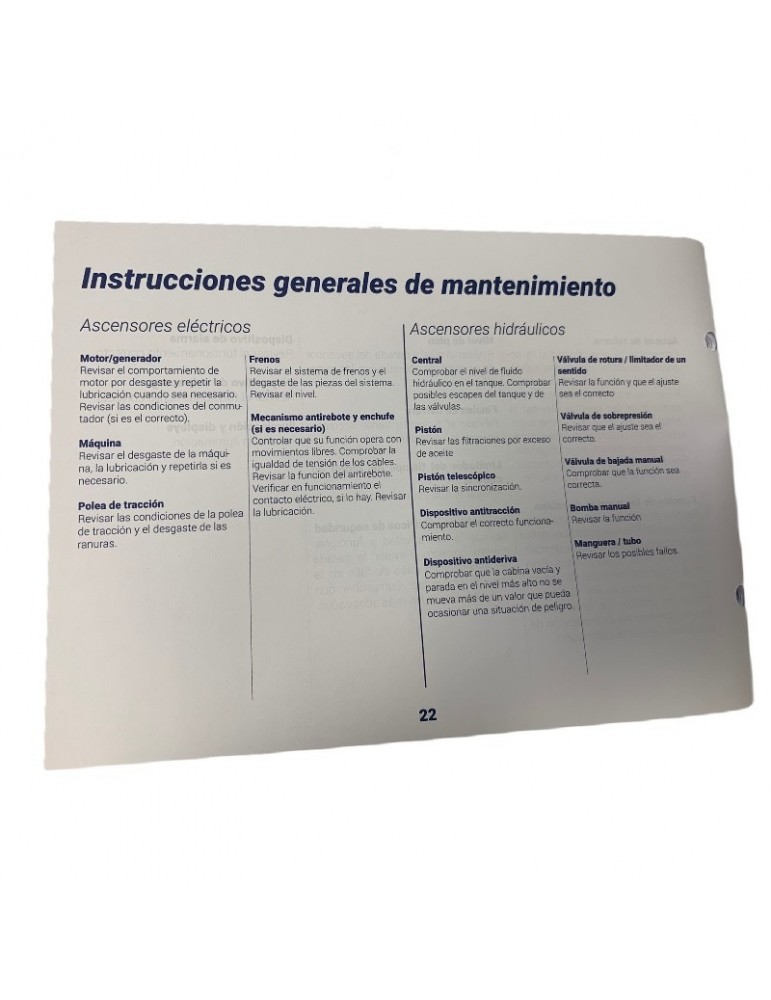 ELEVATOR MANTENIMENT BOOK