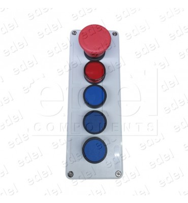 BOTONERA DE SUPERFICIE 5 ELEMENTOS (STOP + PILOTO + 3 PULSADORES NO)