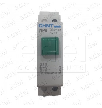 PULSADOR CARRIL DIN VERDE 2NA+1NC 230/6A