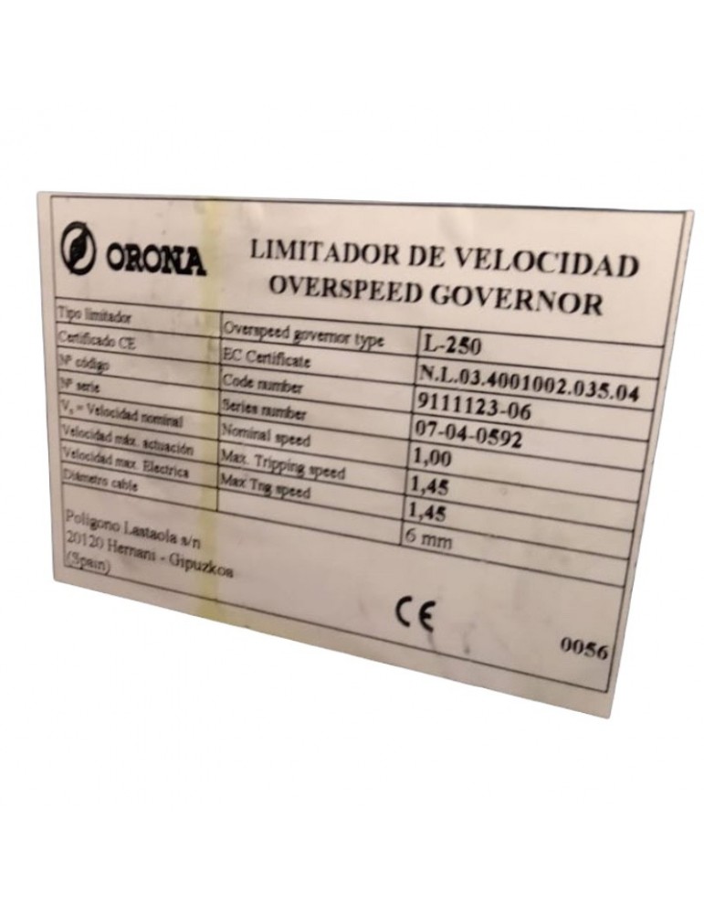 9111123-6 LIMITADOR ORONA 250MM S/DISCO VN1M/S MRL
