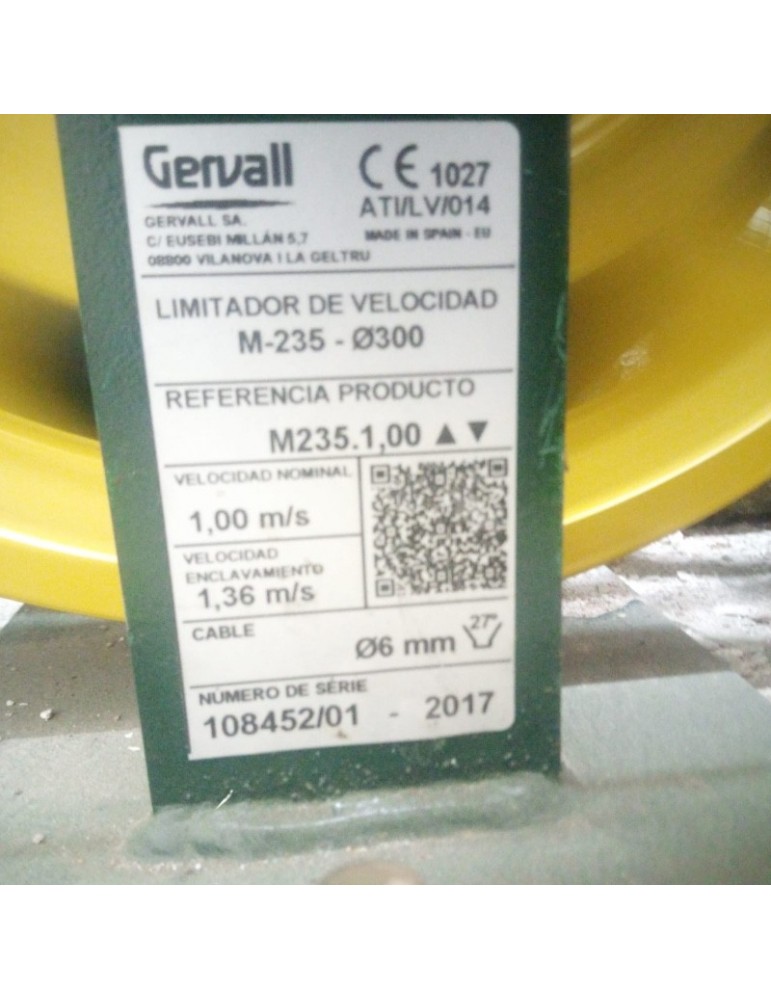 LIMITADOR GERVALL M235 300MM POLEA SIMPLE REARME MANUAL S/B VELOCIDAD NOMINAL 1,00M/S
